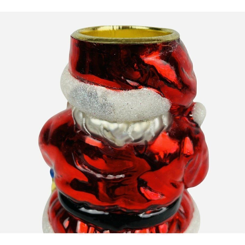 Traditions Blown Glass Christmas Tea Light Candle Holder Set of 3 Santa Snowman - Picture 8 of 12